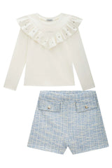CONJUNTO BLUSA CANELADA E SHORT TWEED INFANTI