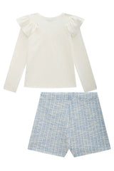 CONJUNTO BLUSA CANELADA E SHORT TWEED INFANTI