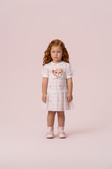 VESTIDO  ESTAMPA DE URSOS COM SOBREPOSIÇÃO DE TULE POÁ