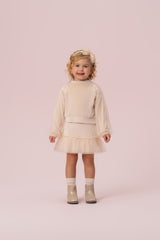 CONJUNTO EM PLUSH COM SAIA BABADO TULE PETIT CHERIE