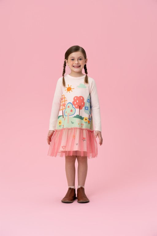 VESTIDO DE PLUSH COM BABADO DE TULE MON SUCRÉ
