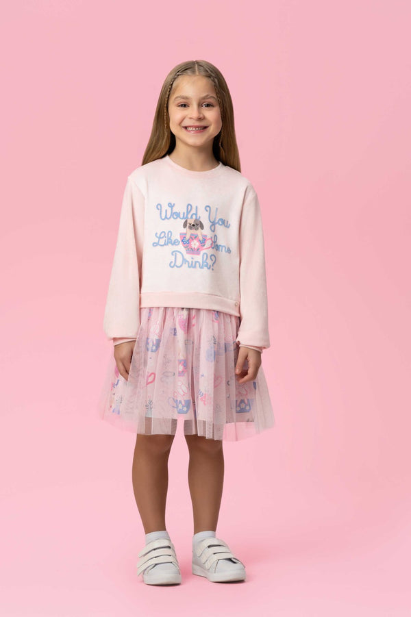 VESTIDO EM PLUSH COM SAIA DE TULE MON SUCRÉ