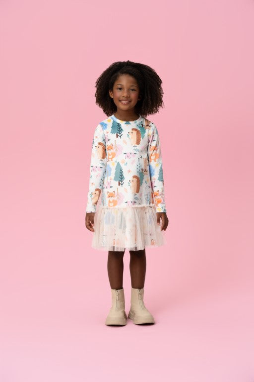 VESTIDO MANGA LONGA DE PLUSH COM BABADO DE TULE MON SUCRÉ