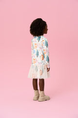 VESTIDO MANGA LONGA DE PLUSH COM BABADO DE TULE MON SUCRÉ