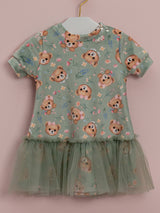 VESTIDO PLUSH URSOS COM BABADO DE TULE PETIT CHERIE