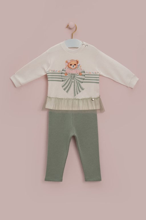 CONJUNTO BEBÊ URSO COM BABADOS DE TULE E LEGGING PETIT CHERIE
