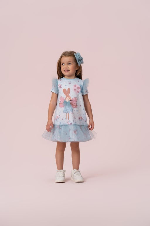 VESTIDO ESTAMPA FLORES COM BABADOS DE TULE PETIT CHERIE