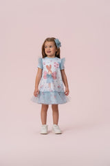 VESTIDO ESTAMPA FLORES COM BABADOS DE TULE PETIT CHERIE