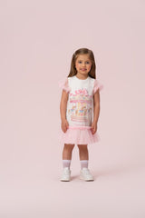 VESTIDO ESTAMPA CARROSSEL COM BABADOS DE TULE PETIT CHERIE