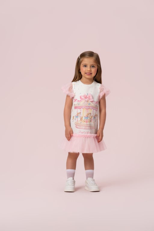 VESTIDO ESTAMPA CARROSSEL COM BABADOS DE TULE PETIT CHERIE