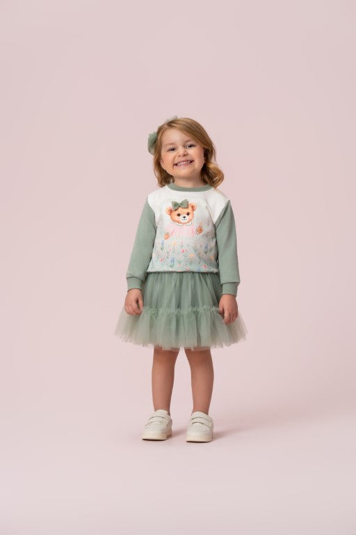 CONJUNTO MOLETOM URSO E SAIA DE TULE PETIT CHERIE