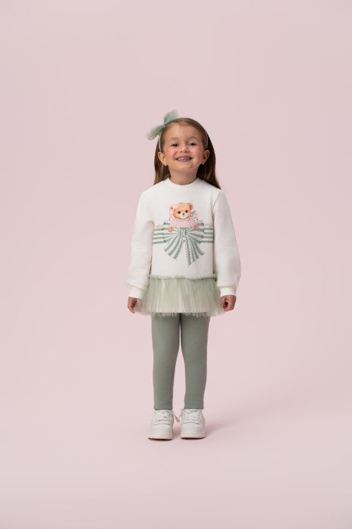 CONJUNTO MOLETOM URSO COM BABADO DE TULE E LEGGING PETIT CHERIE