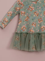 VESTIDO DE PLUSH URSOS COM BABADO DE TULE PETIT CHERIE