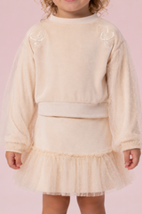 CONJUNTO EM PLUSH COM SAIA BABADO TULE PETIT CHERIE