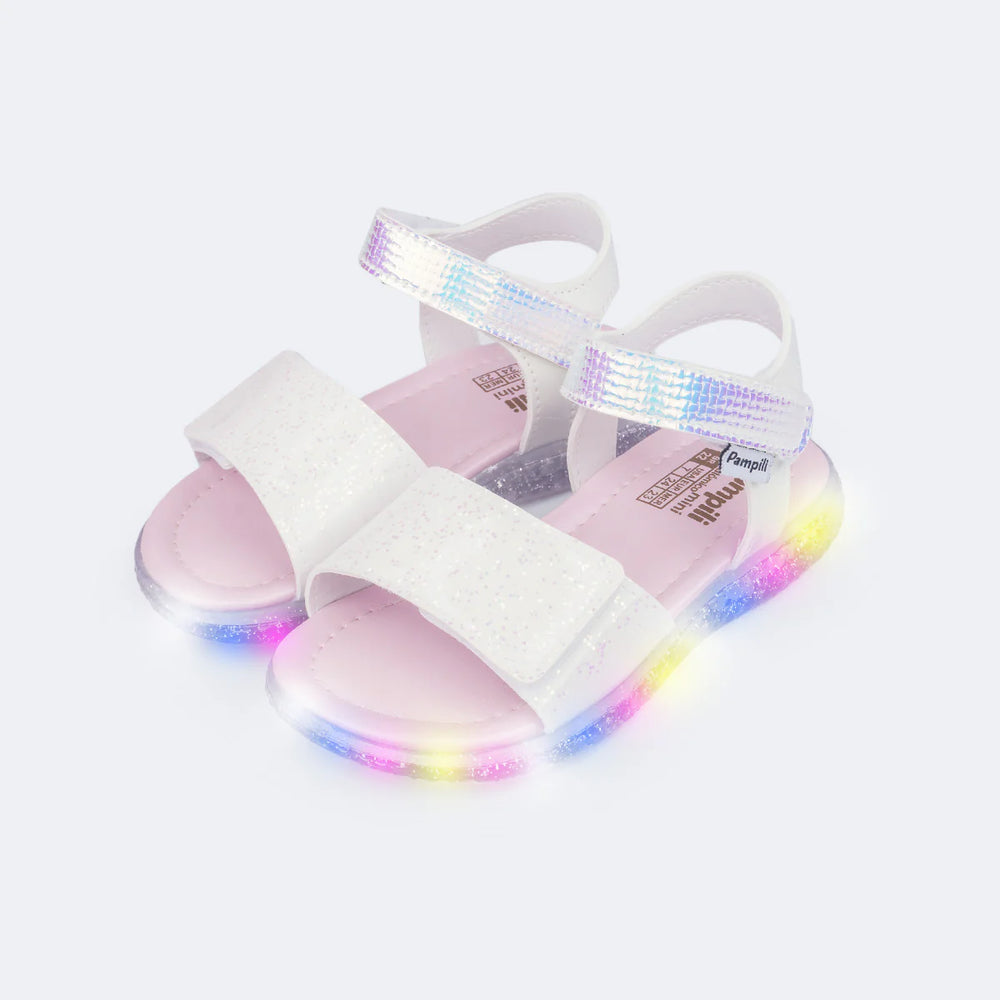 SANDÁLIA DE LED HOLOGRÁFICA BRANCA PAMPILI MINI