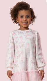 VESTIDO PLUSH MANGA LONGA CARROSEL E BABADOS DE TULE PETIT CHERIE