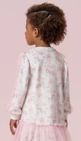VESTIDO PLUSH MANGA LONGA CARROSEL E BABADOS DE TULE PETIT CHERIE