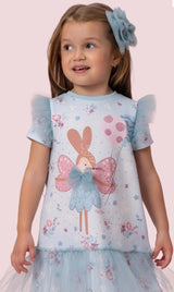 VESTIDO ESTAMPA FLORES COM BABADOS DE TULE PETIT CHERIE