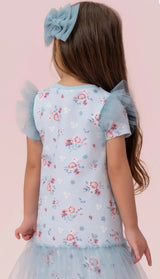 VESTIDO ESTAMPA FLORES COM BABADOS DE TULE PETIT CHERIE
