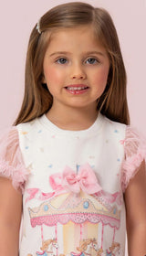 VESTIDO ESTAMPA CARROSSEL COM BABADOS DE TULE PETIT CHERIE