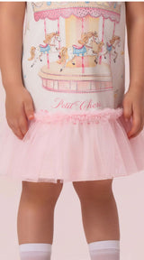 VESTIDO ESTAMPA CARROSSEL COM BABADOS DE TULE PETIT CHERIE