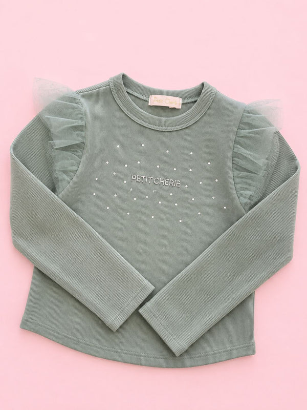 CAMISA CANELADA DETALHE TULE PETIT CHERIE