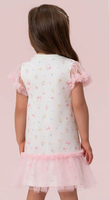 VESTIDO ESTAMPA CARROSSEL COM BABADOS DE TULE PETIT CHERIE