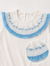 CONJUNTO COM GOLA BORDADA E SAIA DE TULE AZUL PETIT CHERIE