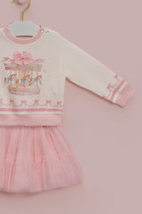 CONJUNTO BEBÊ DE MOLETOM CARROSSEL E SAIA DE TULE PETIT CHERIE