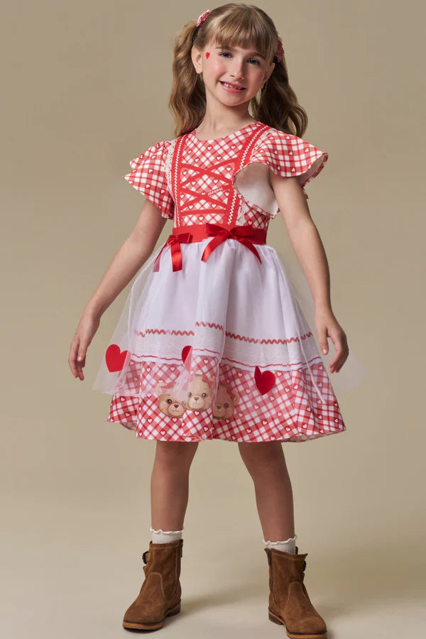 VESTIDO CAIPIRA CORAÇÕES INFANTI