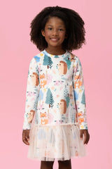 VESTIDO MANGA LONGA DE PLUSH COM BABADO DE TULE MON SUCRÉ