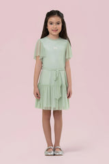 VESTIDO DE TULE COM BABADOS E AMARRAÇÃO NA CINTURA PETIT CHERIE