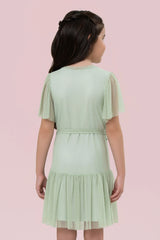 VESTIDO DE TULE COM BABADOS E AMARRAÇÃO NA CINTURA PETIT CHERIE